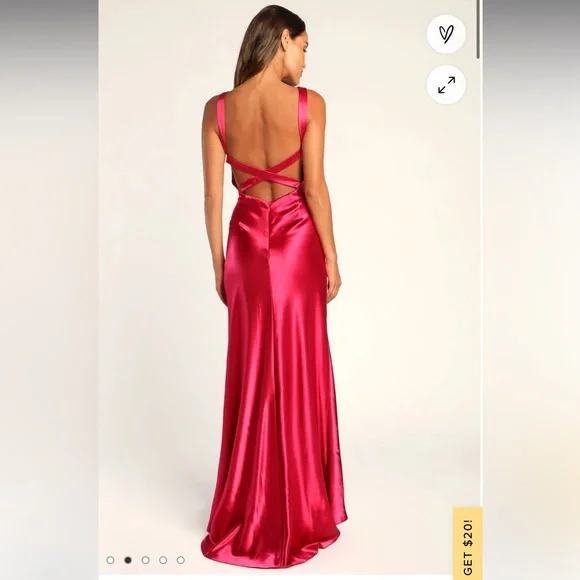Lulu's Magenta Satin Maxi Dress - Picture 2 of 8